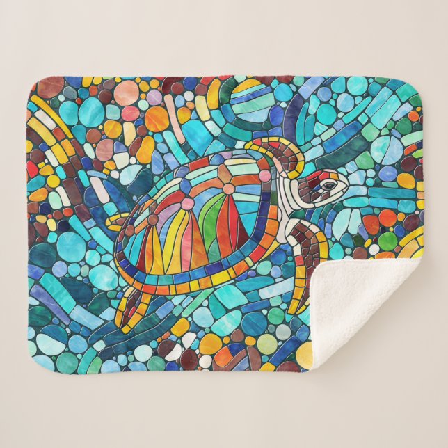 Couverture Sherpa Tortue mosaïque colorée (Devant (Horizontal))