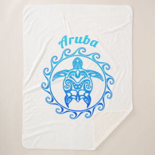 Couverture Sherpa Tortue Tribale Bleue Aruba