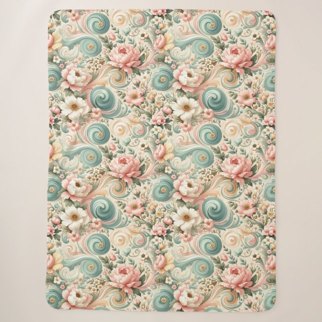 Couverture Sherpa Tourbillons floraux Whimsical en Pastel (Devant)