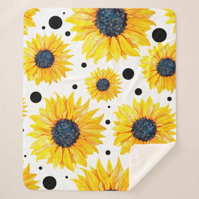 Couverture Sherpa Tournesols Jaunes sur Fond Blanc Motif (Devant)
