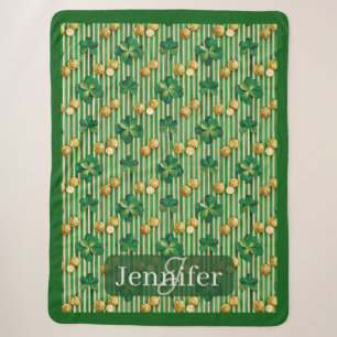 Couverture Sherpa Trèfle Chanceux Shamrock Vert Rayé Pièce d'Or Irla