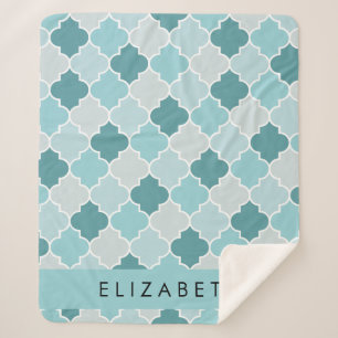 Couverture Sherpa Trellis Bleu Marocain, Quatrefoil, Votre Nom