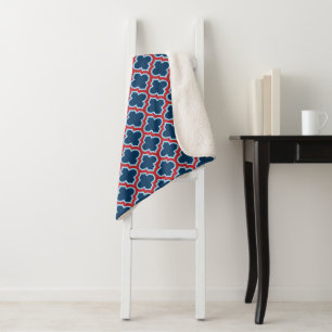 Couverture Sherpa Trellis marocain bleu et rouge, treillis, Quatrefo