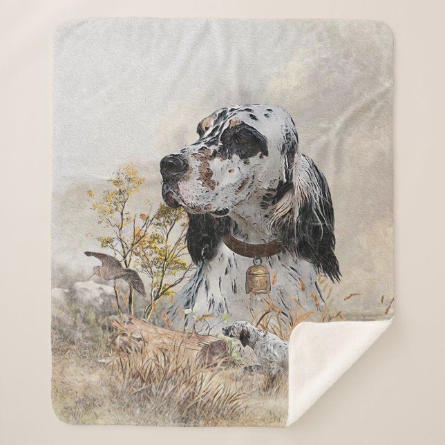 Couverture Sherpa Tri Couleur Anglais Setter Art, chasse en bois (Devant)