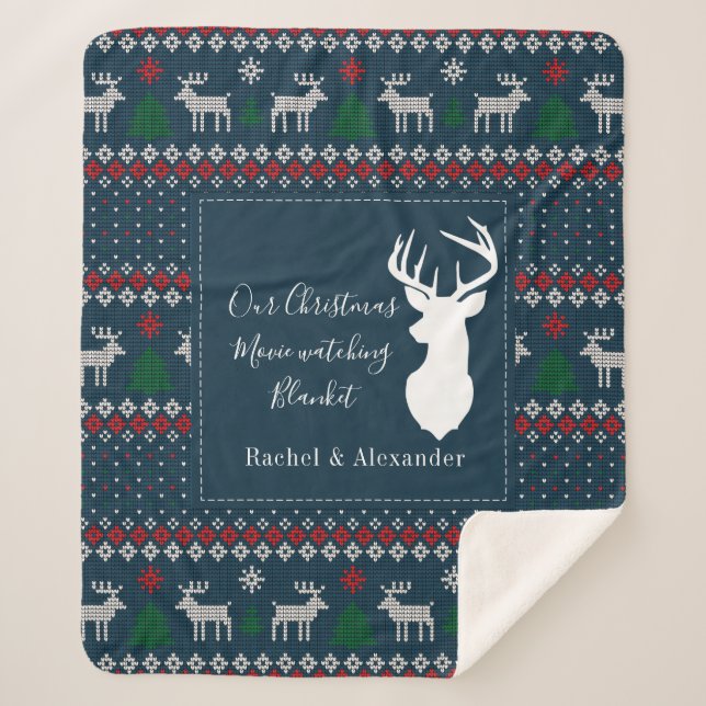 Couverture Sherpa Tricot de Noël Motif personnalisé (Devant)