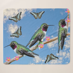 Couverture Sherpa Trois colibris perchés sur une branche Floss Silt