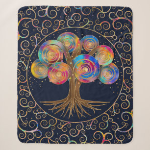 Couverture Sherpa Trois de la vie - branches spirales colorées