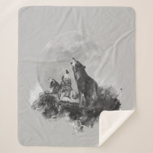 Couverture Sherpa Trois loups hurlant à l'art graphique de la lune