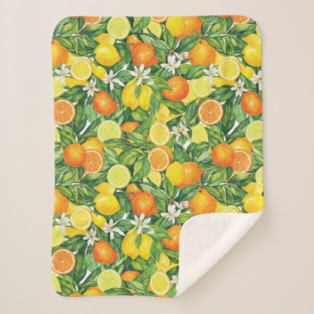 Couverture Sherpa Tropical Citrus Medley Watercolor Pattern (Devant)