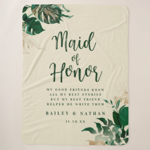 Couverture Sherpa Tropical Green & Gold Foliage Maid of Honor Citati