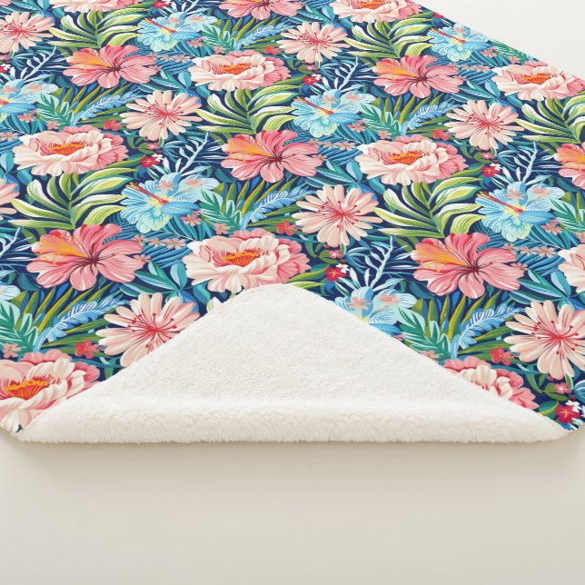 Couverture Sherpa Tropical Summer Flowers Pattern Pretty Floral (3/4)