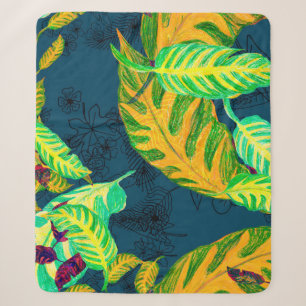 Couverture Sherpa Tropical Tie Dye Blue Gouache. Motif tropical. G