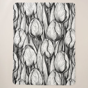 Couverture Sherpa Tulipes en noir et blanc