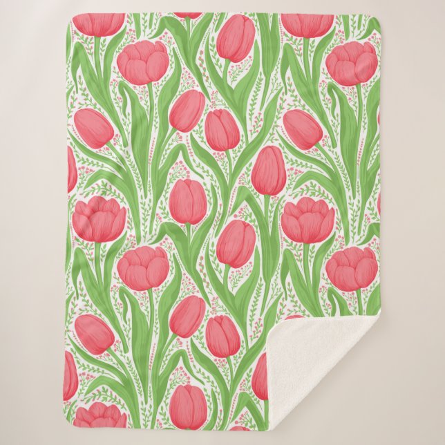 Couverture Sherpa Tulipes en rouge et vert (Devant)
