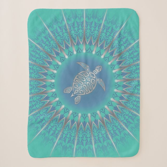 Couverture Sherpa Turquoise argentée Turquoise Mandala (Devant)