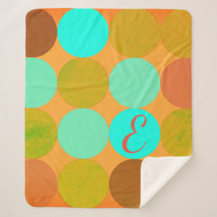Couverture Sherpa Turquoise Bleu Vert & Cercles Orange Monogramme