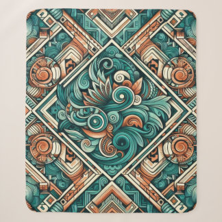 Couverture Sherpa Turquoise et Motif en terre cuite d'inspiration az