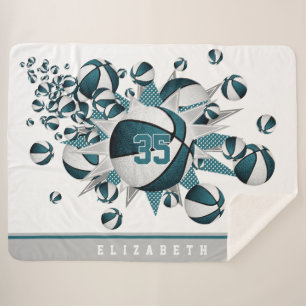 Couverture Sherpa turquoise filles blanches sport étoile basketball 