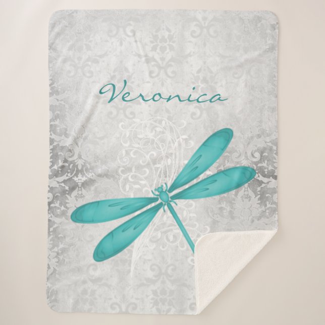 Couverture Sherpa Turquoise libellule personnalisée Sherpa Blanket (Devant)