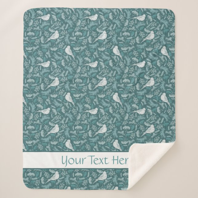 Couverture Sherpa Turquoise vert brillant hiver blanc d'oiseau (Devant)