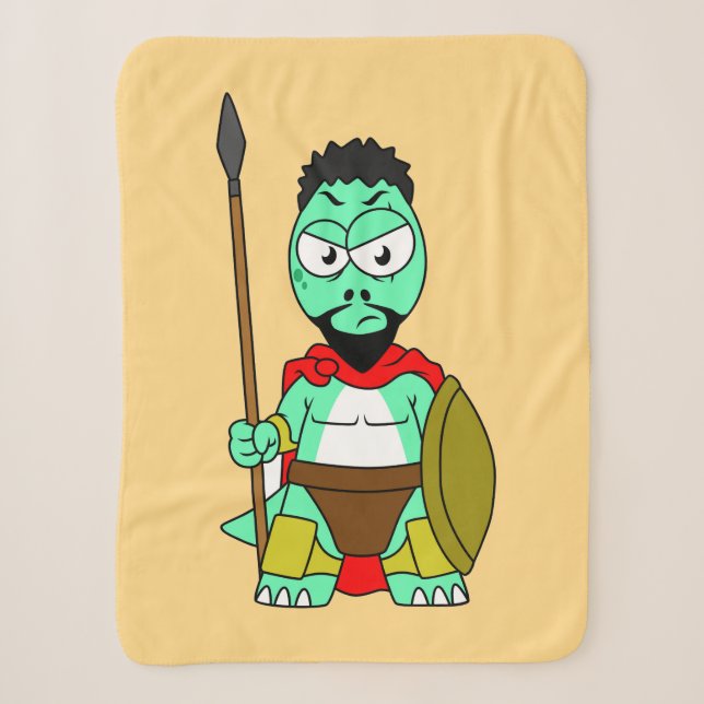 Couverture Sherpa Tyrannosaurus Rex Habillé Comme Leonidas. (Devant)