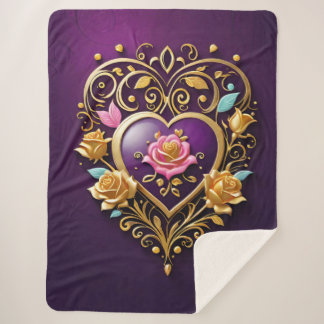 Couverture Sherpa Un coeur doré avec un filigree complexe