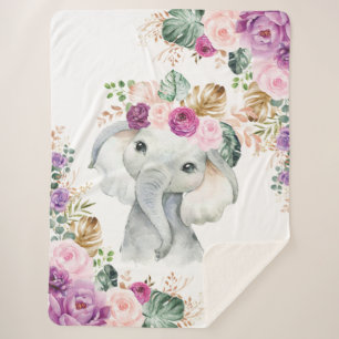 Couverture Sherpa Un éléphant de Safari tropicale Blush Violet Flo