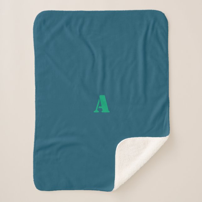 Couverture Sherpa Un Monogramme vert clair polaire bleu (Devant)