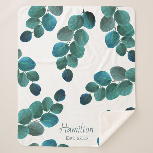 Couverture Sherpa Une verdure élégante | Eucalyptus Feuilles et nom  (Devant)