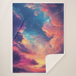 Couverture Sherpa Une Vibe Sky Imaginaire avec des nuages multicolor