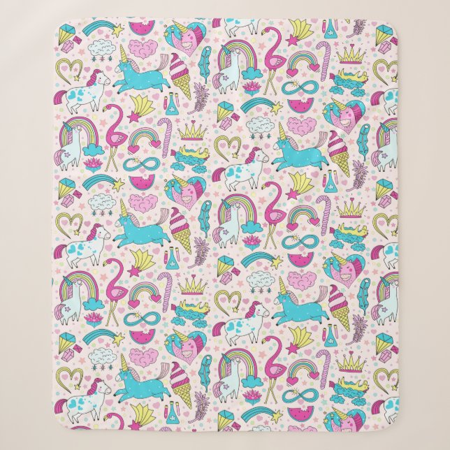 Couverture Sherpa Unicorn Doodle Motif (Devant)