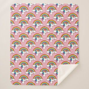 Couverture Sherpa Unicorne et arc-en-ciel avec nuages Kawaii