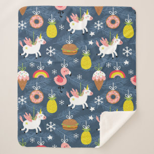 Couverture Sherpa Unicornes de Noël amusants et Flamants roses Motif