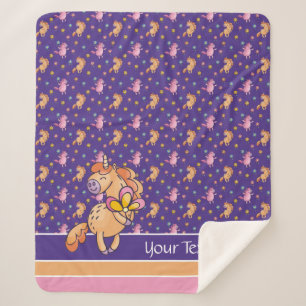 Couverture Sherpa Unicornes lunaires et jolies fleurs Motif