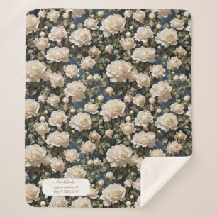 Couverture Sherpa Unique aquarelle blanc Roses Mariage