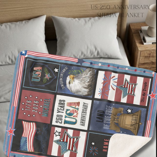 Couverture Sherpa US 250 American Icons Premium Grid  (US 250 American Icons Premium Grid Sherpa Blanket)