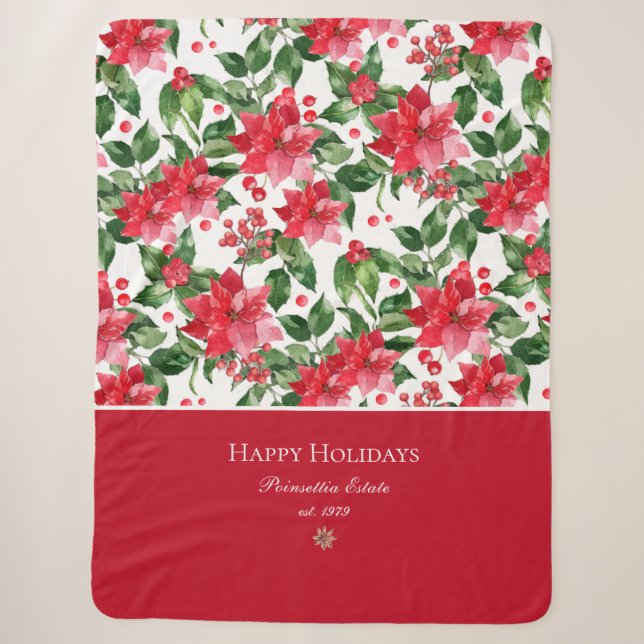 Couverture Sherpa Vacances de Noël Personnalisé Poinsettia Motif (Devant)