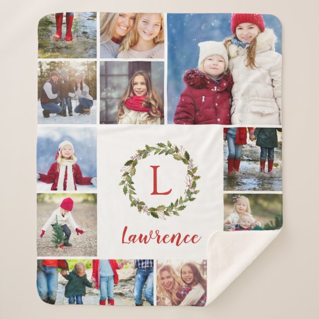 Couverture Sherpa Vacances Verdure Wreath Famille Monogramme 12 Phot (Devant)