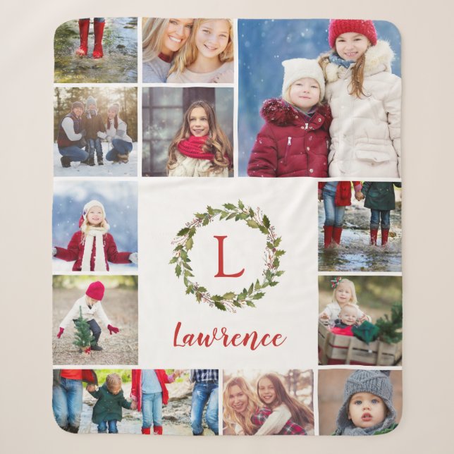 Couverture Sherpa Vacances Verdure Wreath Famille Monogramme 12 Phot (Devant)