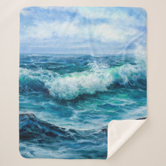 Couverture Sherpa Vagues dans l'océan. Impressionnisme moderne, mode