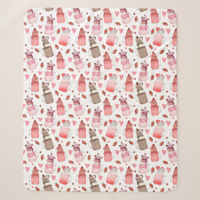 Couverture Sherpa Valentine Coeurs Milkshakes Motif de bonbons (Devant)