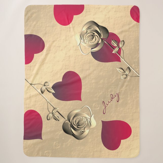 Couverture Sherpa Valentine Red Hearts Rose Gold Sherpa Blanket (Devant)