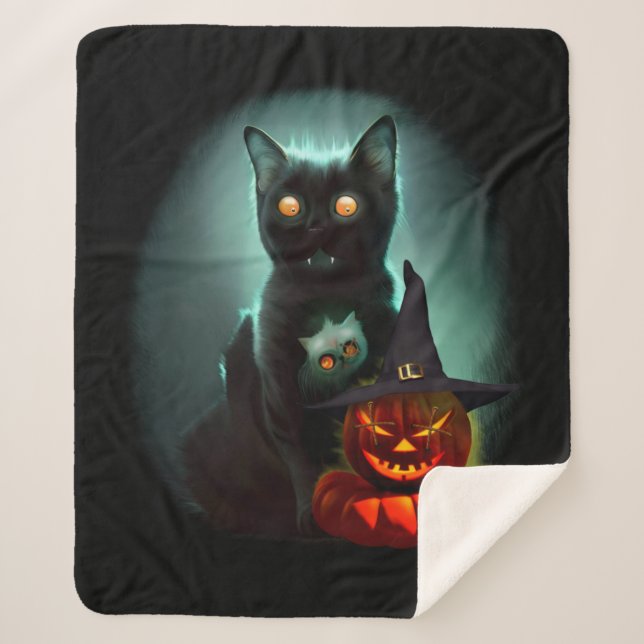 Couverture Sherpa Vampire Chat et Assistant Citrouille Halloween Sur (Devant)