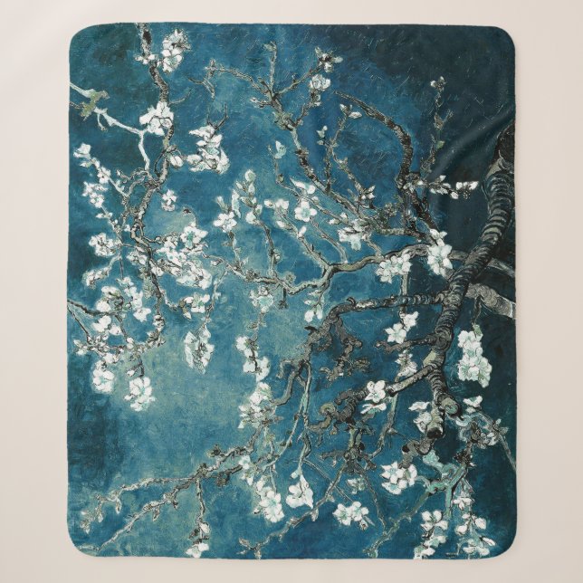 Couverture Sherpa Van Gogh Almond Blossoms : Turquoise foncé (Devant)