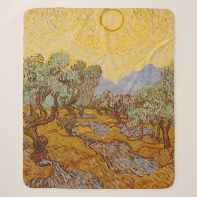 Couverture Sherpa Van Gogh Olive Trees Soleil Jaune Ciel (Devant)