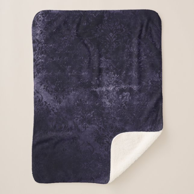 Couverture Sherpa Velvety Midnight Damask | Indigo Purple Grunge (Devant)