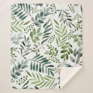 Couverture Sherpa Verdure botanique Feuille Aquarelle  