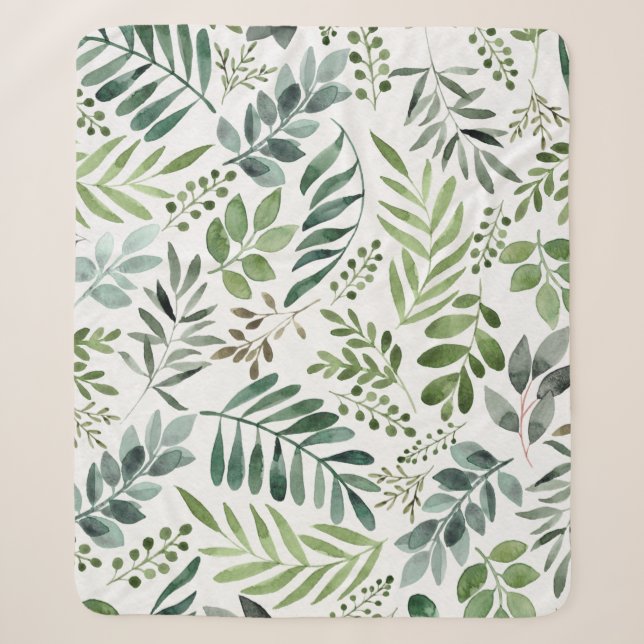 Couverture Sherpa Verdure botanique Feuille Aquarelle   (Devant)
