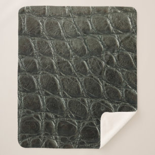Couverture Sherpa Véritable alligator noir texture cuir, gros plan 