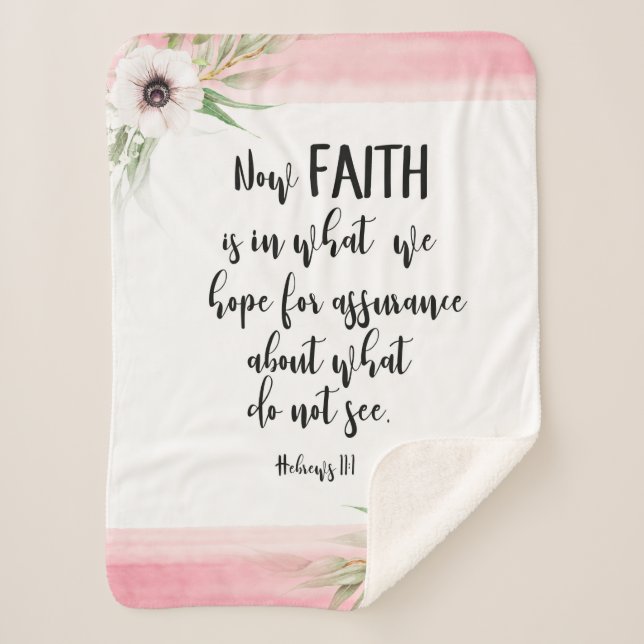 Couverture Sherpa Verset biblique Rustique Rose et Blanc floral (Devant)
